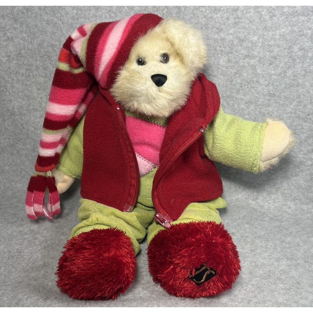 Vintage Barrett 2005 Plush Bear Dog Stuffed Holiday Outfit Striped Hat Toy‎